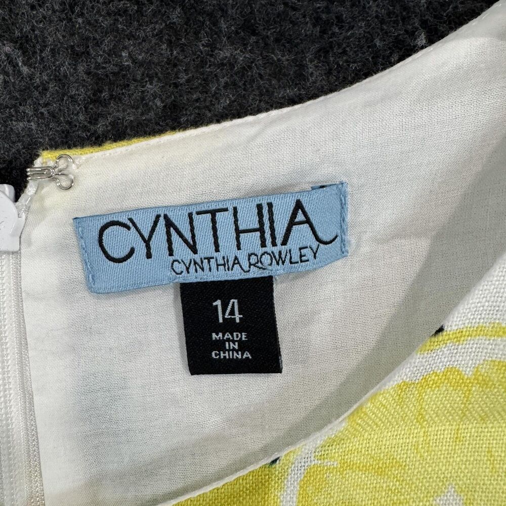 Cynthia Rowley Dress Women's 14 White Lemon Print Linen Fit Flare Pockets Fruit - Picture 3 of 8
